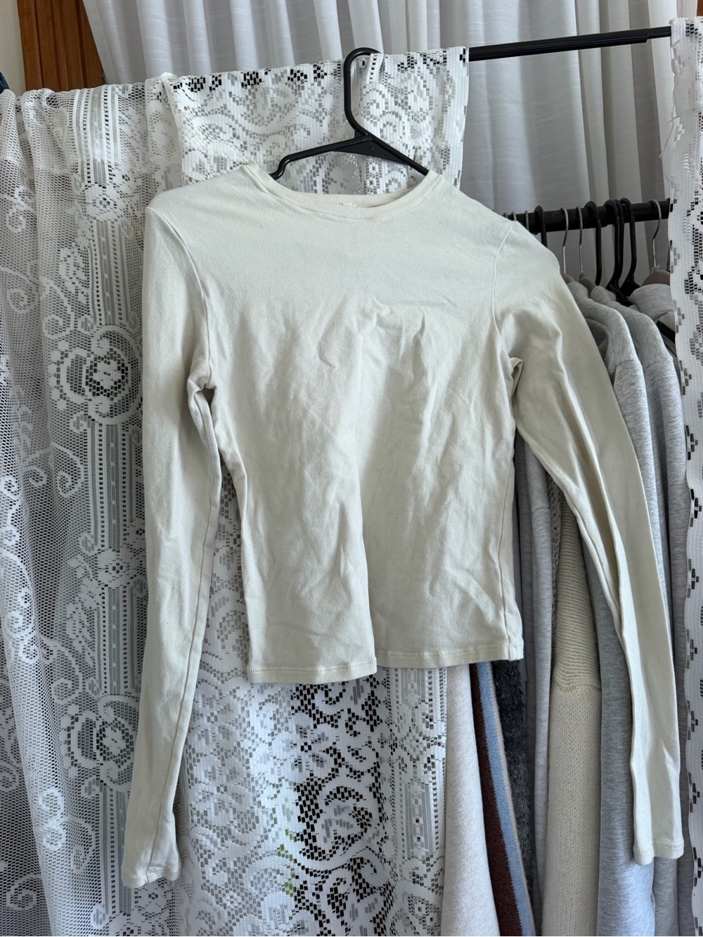 SKIMS Long-Sleeve Crewneck Top in Light Cream